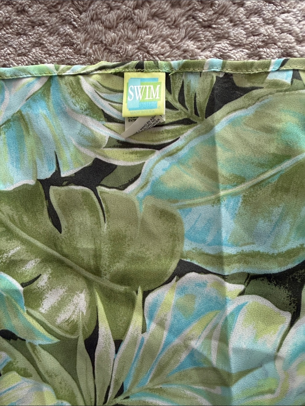Tropical swimsuit sarong Leaf Print  in Green and Aqua - Picture 2 of 3